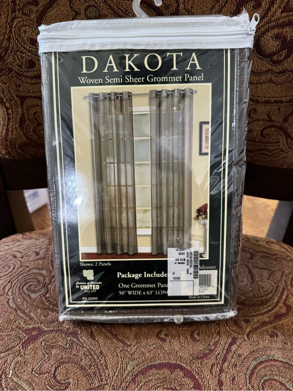 Dakota woven Semi Sheer Grommet Panel Curtain - Brown 50x63